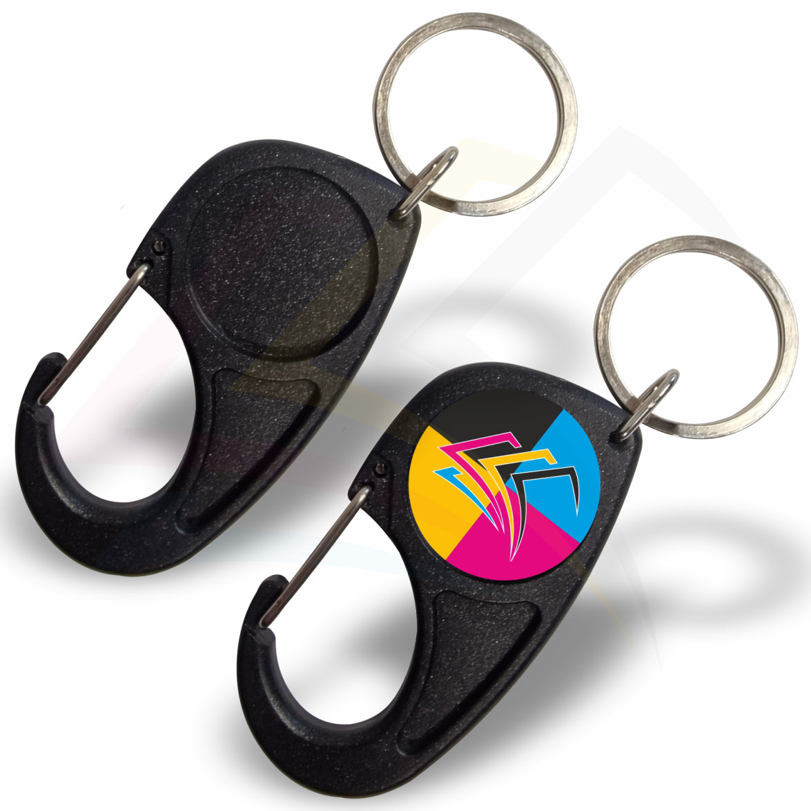 CR-MD Round 25mm Photo Insert Acrylic Carabiner Keyring - Blank or Printed - Pack of 100