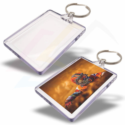 C1-10 Rectangular 50x35mm Photo Insert Acrylic Keyring - Blank or Printed - Pack of 10