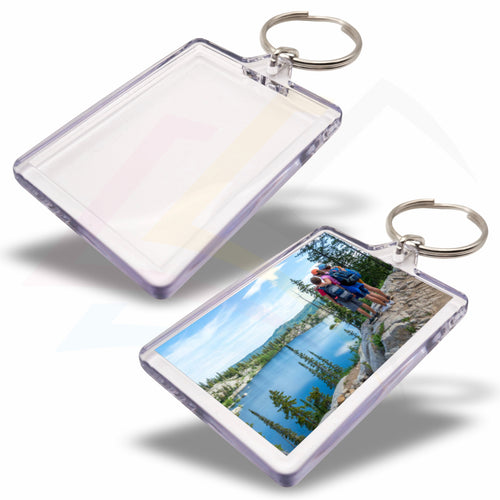 C1 Rectangular 50x35mm Photo Insert Acrylic Keyring - Blank or Printed - Pack of 50