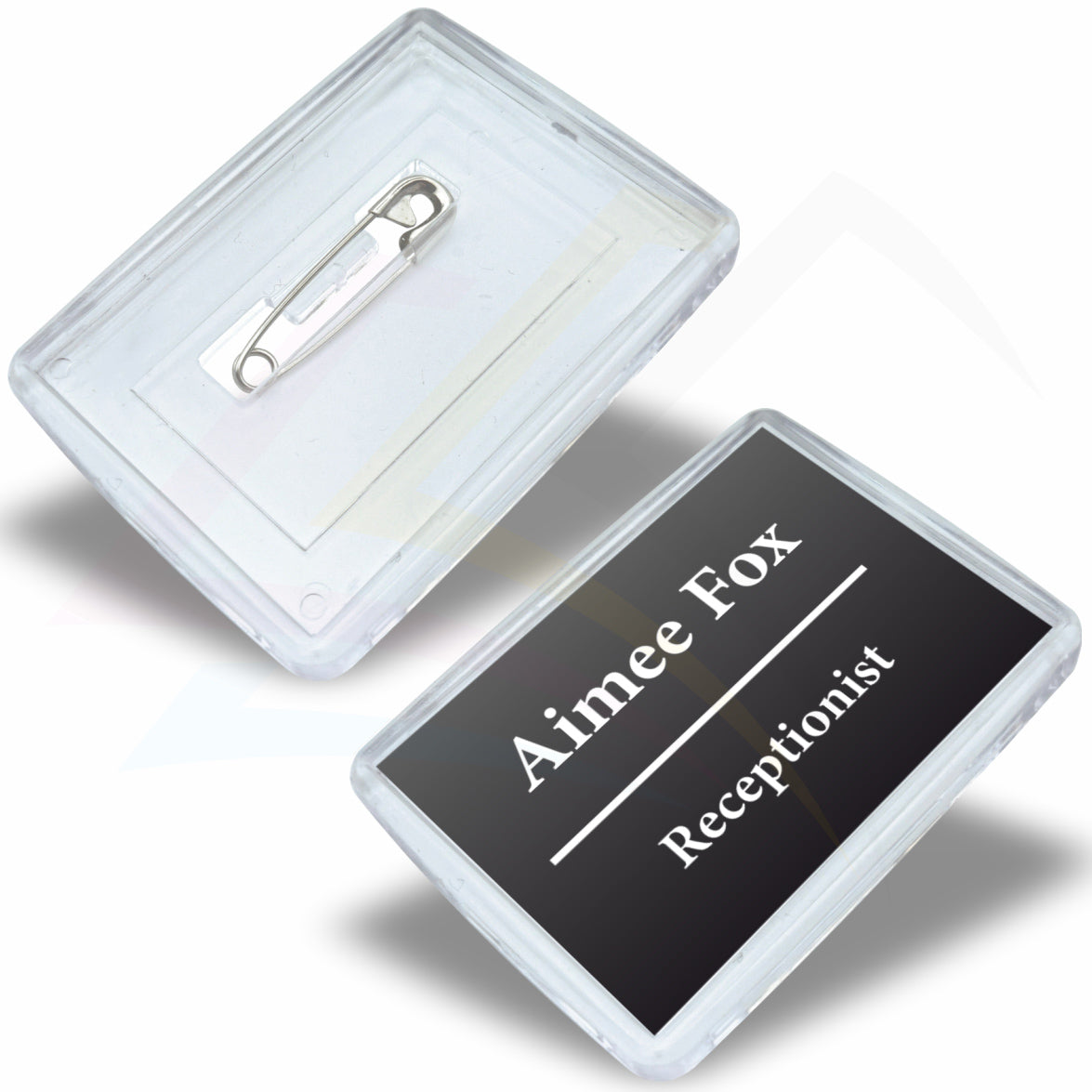 C1-B-10 Acrylic Pin Badge Rectangular 50x35mm Photo Insert - Blank or Printed - Pack of 10