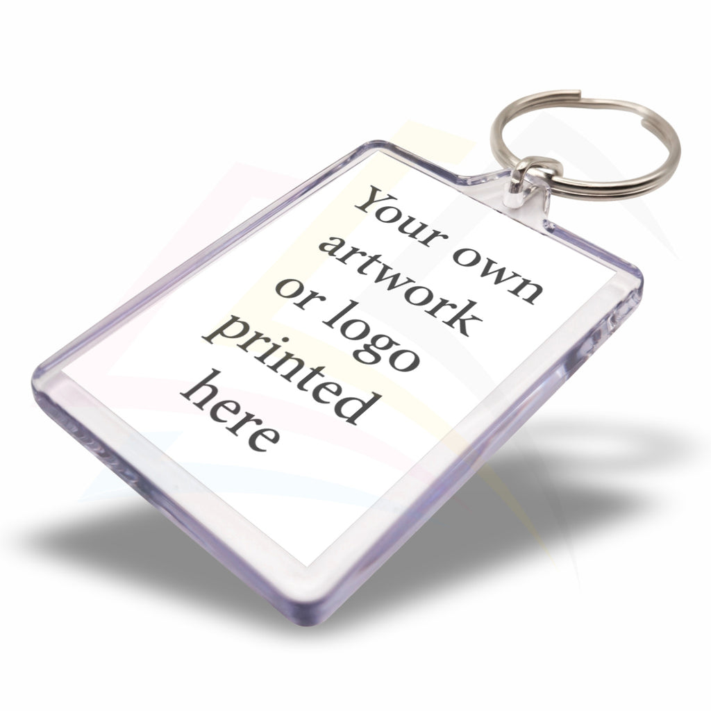 C1-SAMPLE Rectangular 50x35mm Photo Insert Acrylic Keyring - Blank or Printed