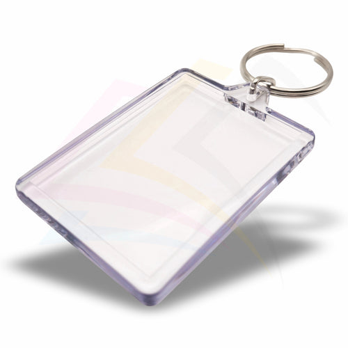 C1 Rectangular 50x35mm Photo Insert Acrylic Keyring - Blank or Printed - Pack of 50