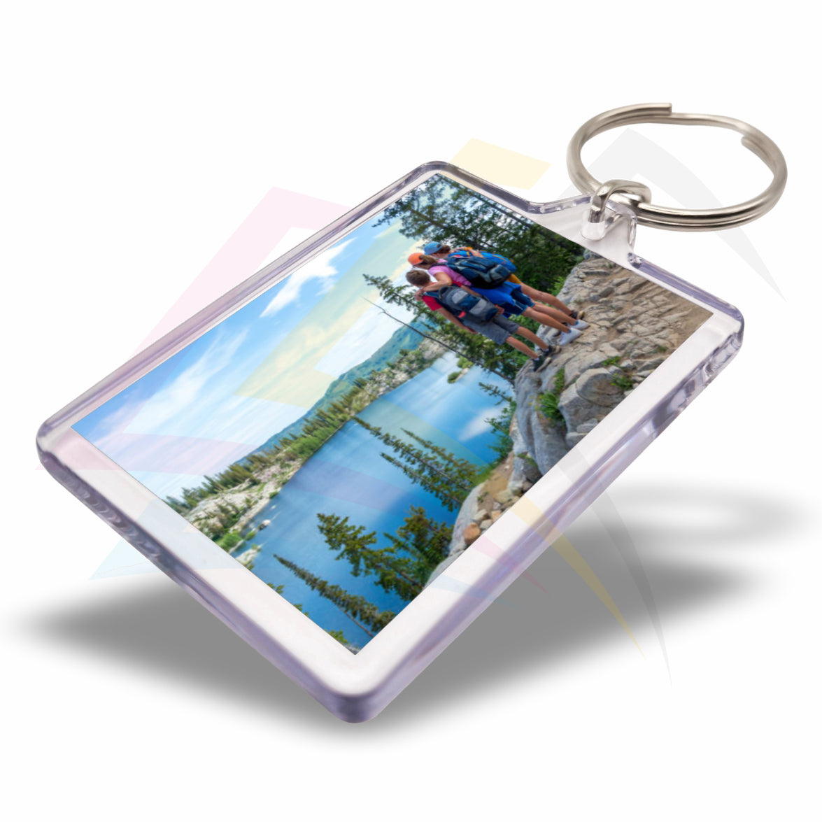 C1 Rectangular 50x35mm Photo Insert Acrylic Keyring - Blank or Printed - Pack of 50