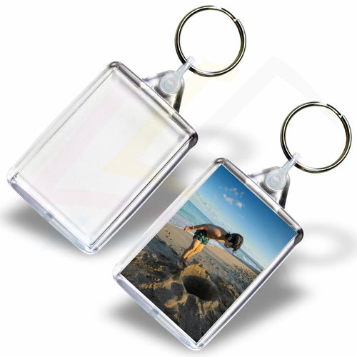C6 - SAMPLE Rectangular 50x35mm Photo Insert Acrylic Keyring - Blank or Printed