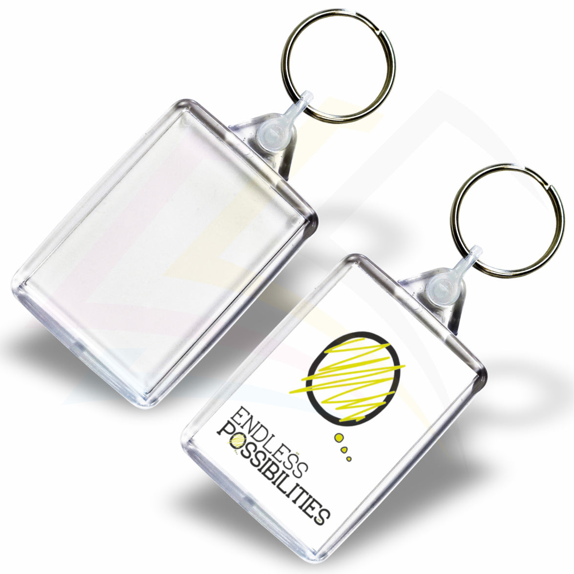 C6 Rectangular 50x35mm Photo Insert Acrylic Keyring - Blank or Printed - Pack of 50