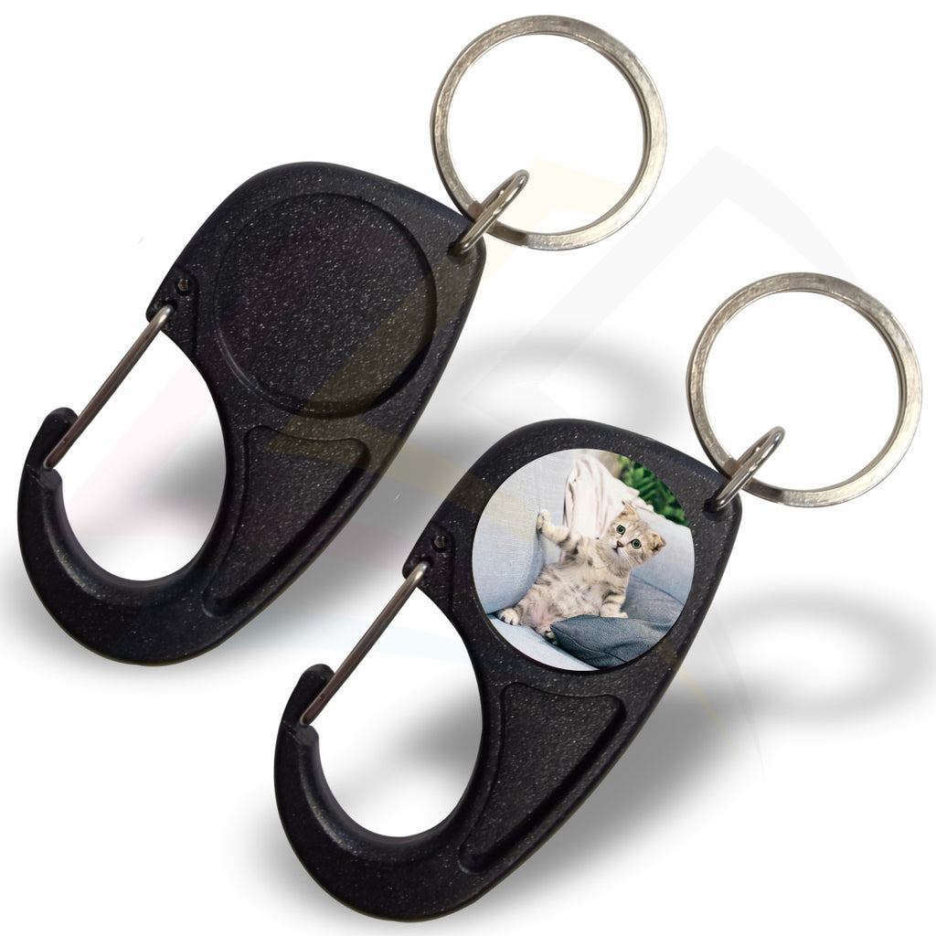 CR-MD-10 Round 25mm Photo Insert Acrylic Carabiner Keyring - Blank or Printed - Pack of 10