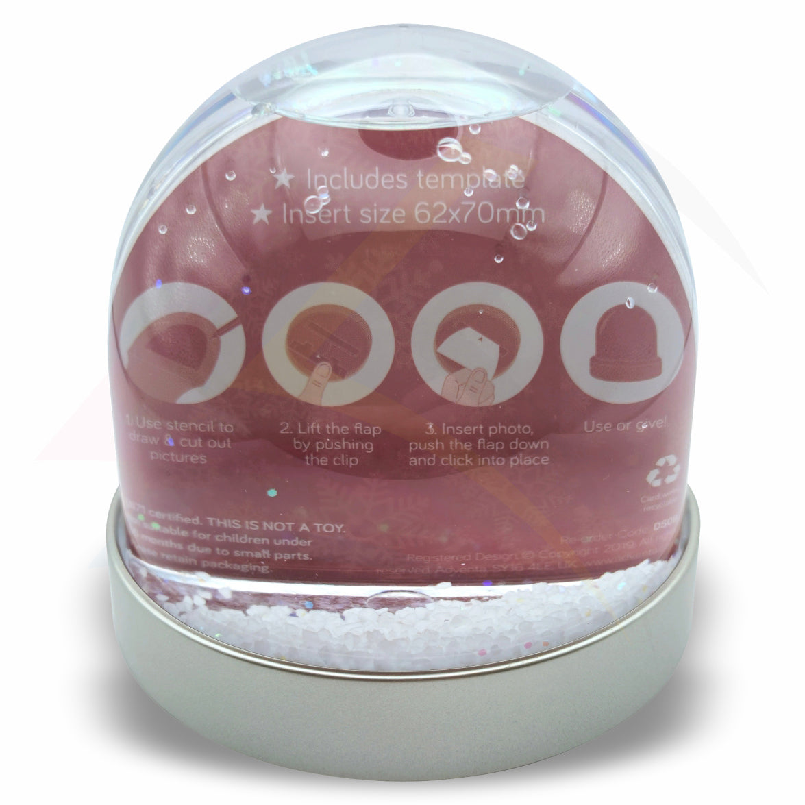 DS08 Acrylic Snow Dome with Metallic Coloured Base 70x62mm Photo Insert - Blank or Printed