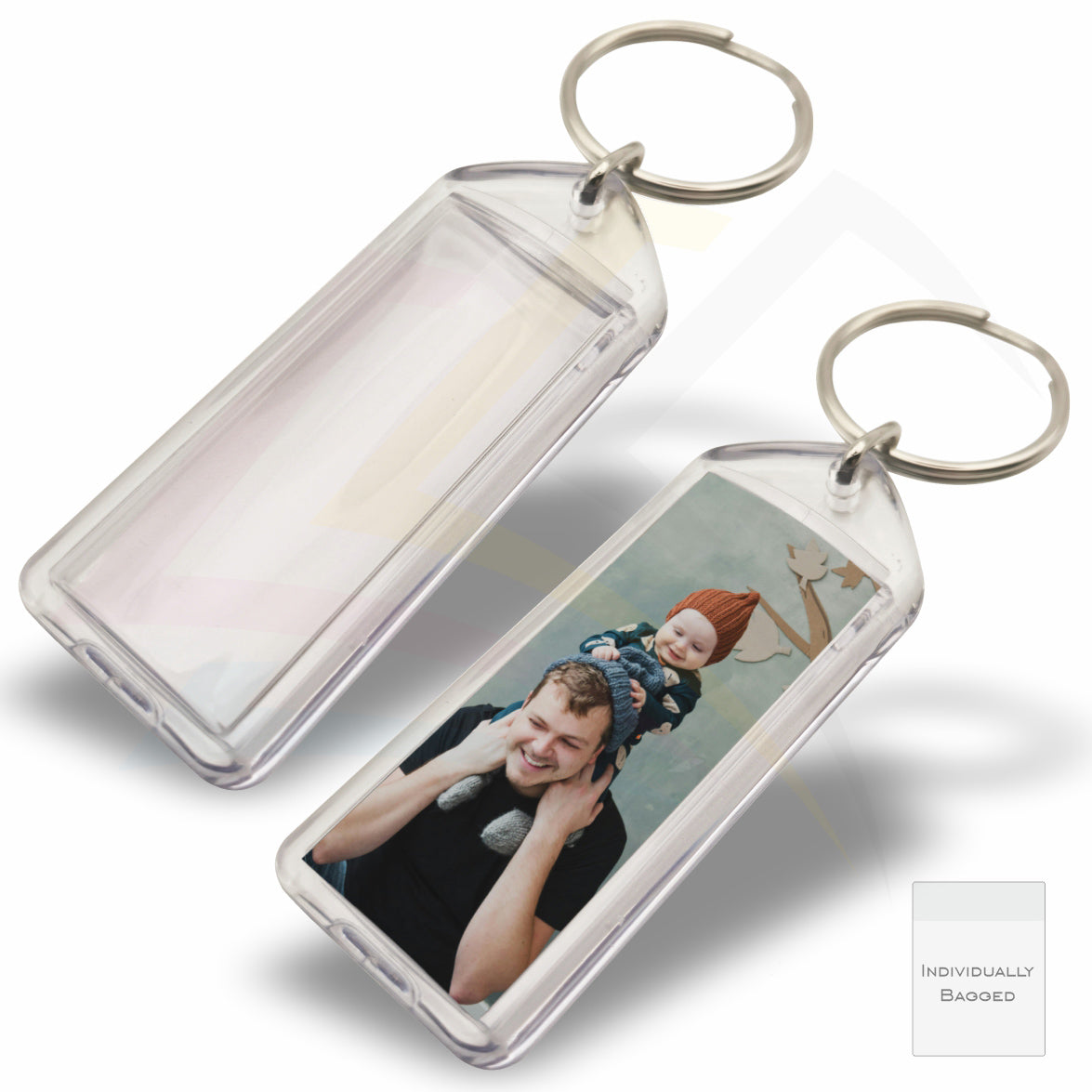 F1-IB Rectangular 50x20mm Photo Insert Acrylic Keyring - Blank or Printed - Pack of 50