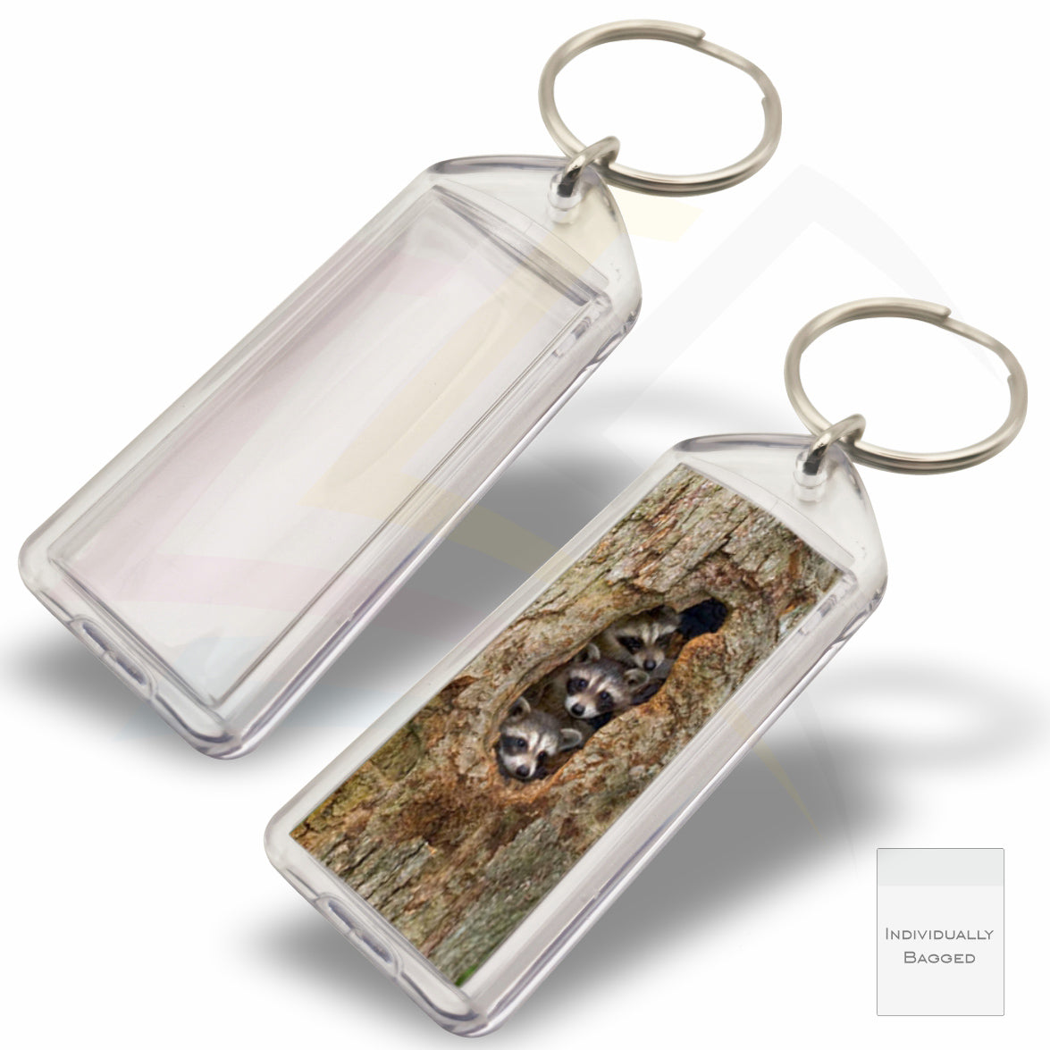 F1-IB-10 Rectangular 50x20mm Photo Insert Acrylic Keyring - Blank or Printed - Pack of 10