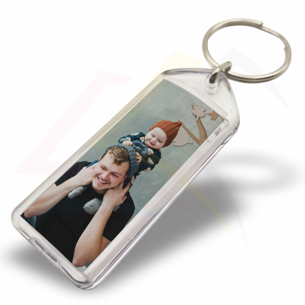 F1-IB-10 Rectangular 50x20mm Photo Insert Acrylic Keyring - Blank or Printed - Pack of 10
