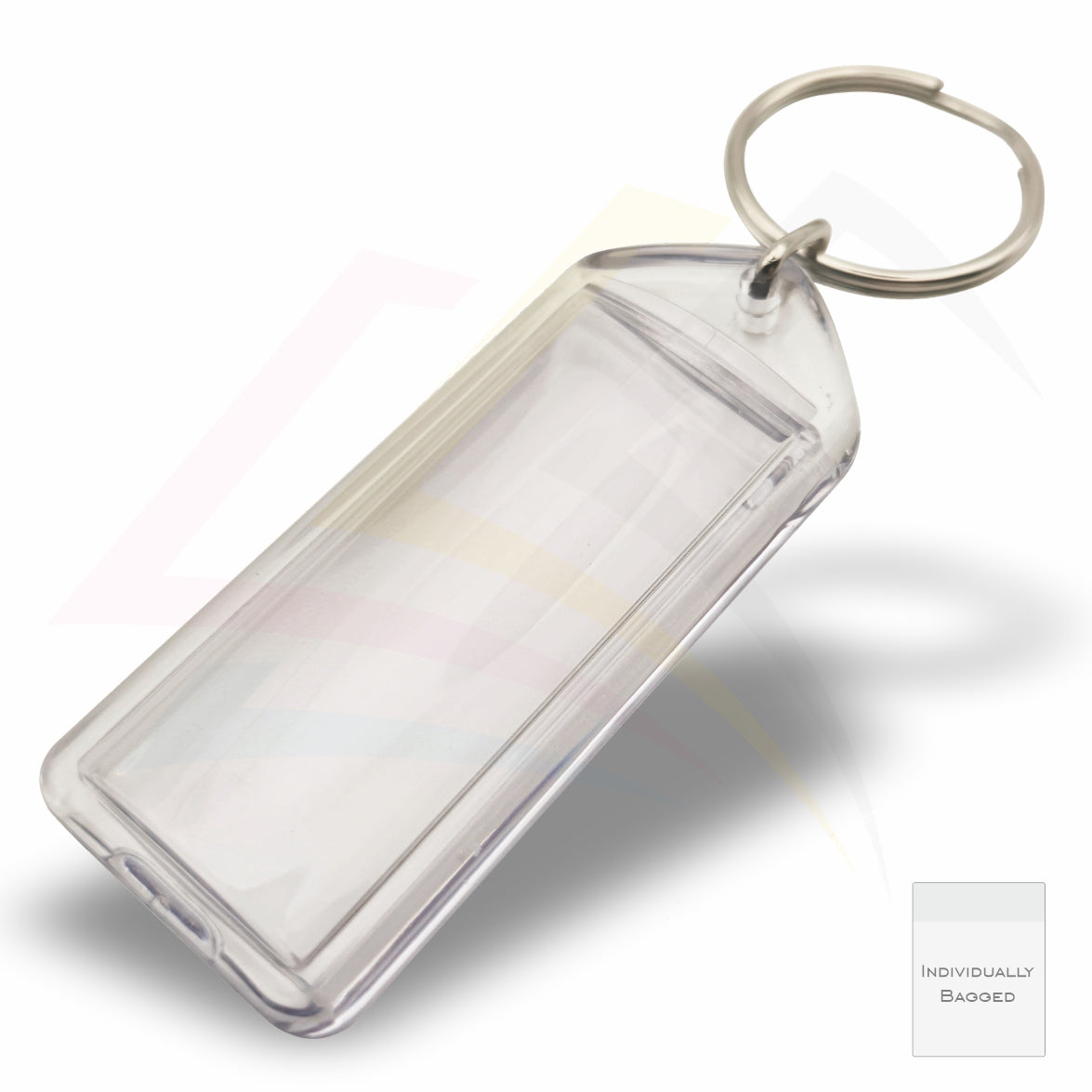 F1-IB Rectangular 50x20mm Photo Insert Acrylic Keyring - Blank or Printed - Pack of 50