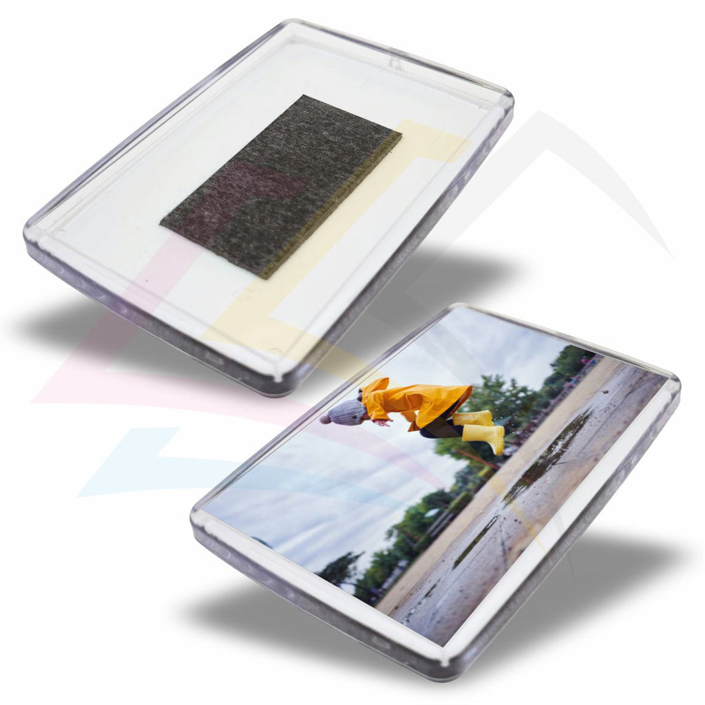 FX02-10 Acrylic Fridge Magnet Rectangular 66x44mm Photo Insert - Blank or Printed - Pack of 10