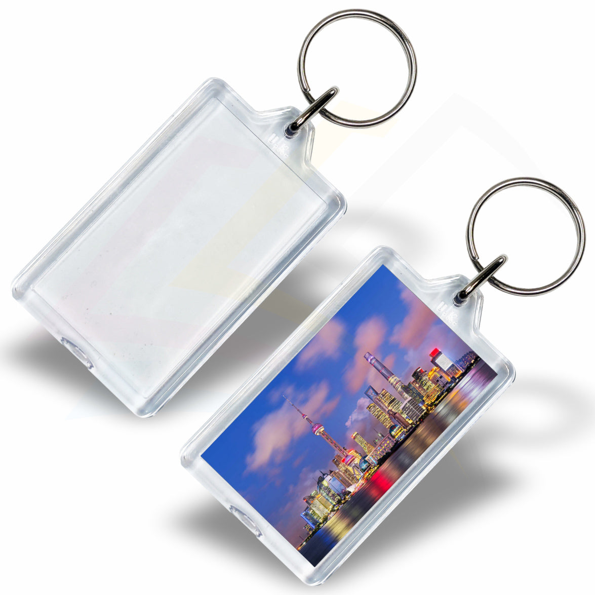 G1 Rectangular 50x30mm Photo Insert Acrylic Keyring - Blank or Printed - Pack of 50