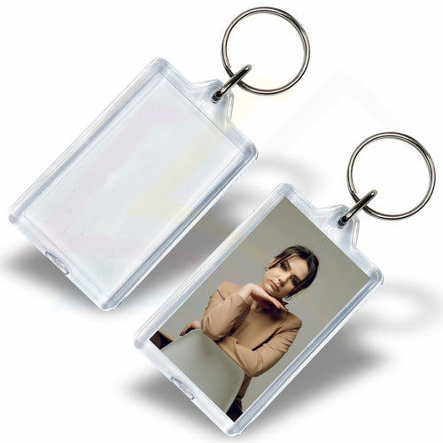 G1 - SAMPLE Rectangular 50x30mm Photo Insert Acrylic Keyring - Blank or Printed