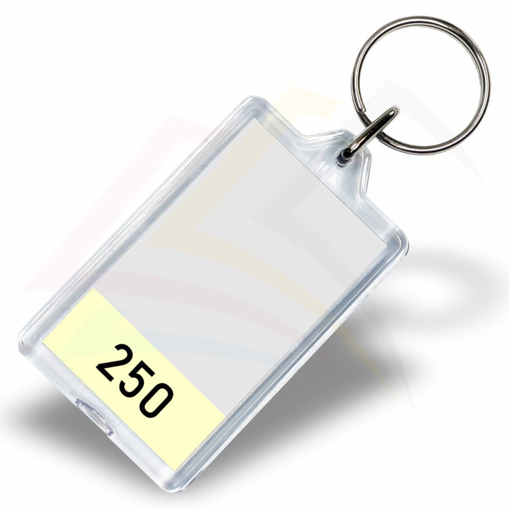 G1 Rectangular 50x30mm Photo Insert Acrylic Keyring - Blank or Printed - Pack of 50