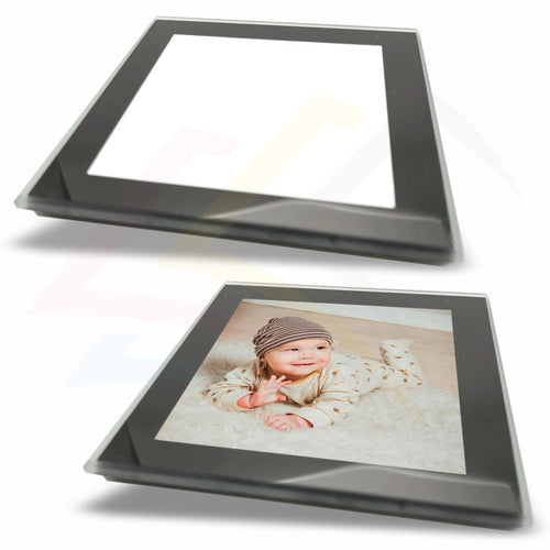 GC1 - 10 Glass Coaster Black or Silver 80x80mm Photo Insert - Blank or Printed - Pack of 10