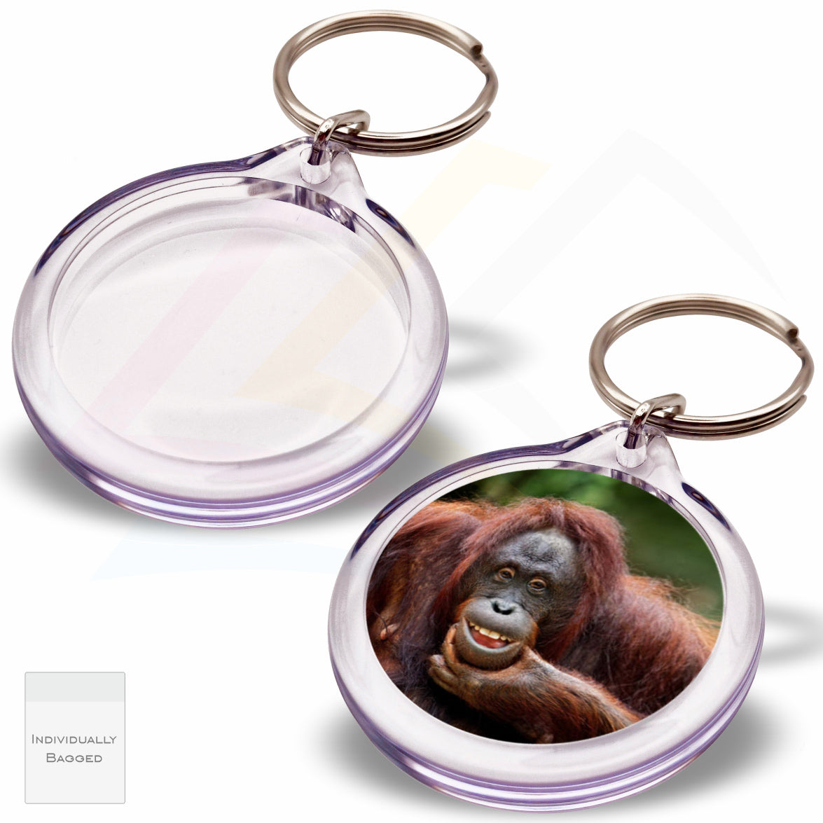 I1-IB-10 Round 33mm Photo Insert Acrylic Keyring Individually Bagged - Blank or Printed - Pack of 10