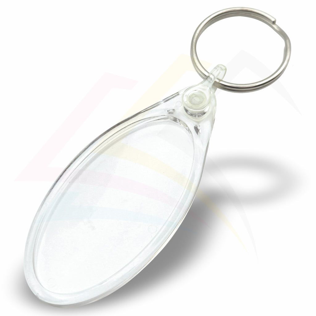 IE02-10 Ellipse 50x25mm Photo Insert Acrylic Keyring - Blank - Pack of 10