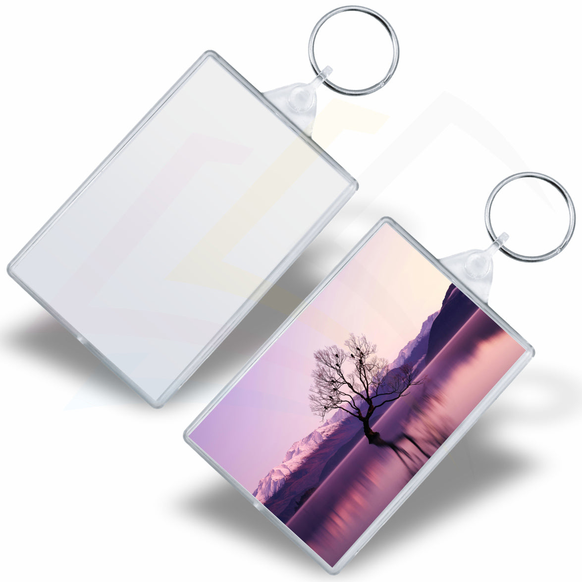 IQ02 Rectangular 76x51mm Photo Insert Acrylic Keyring - Blank or Printed - Pack of 50