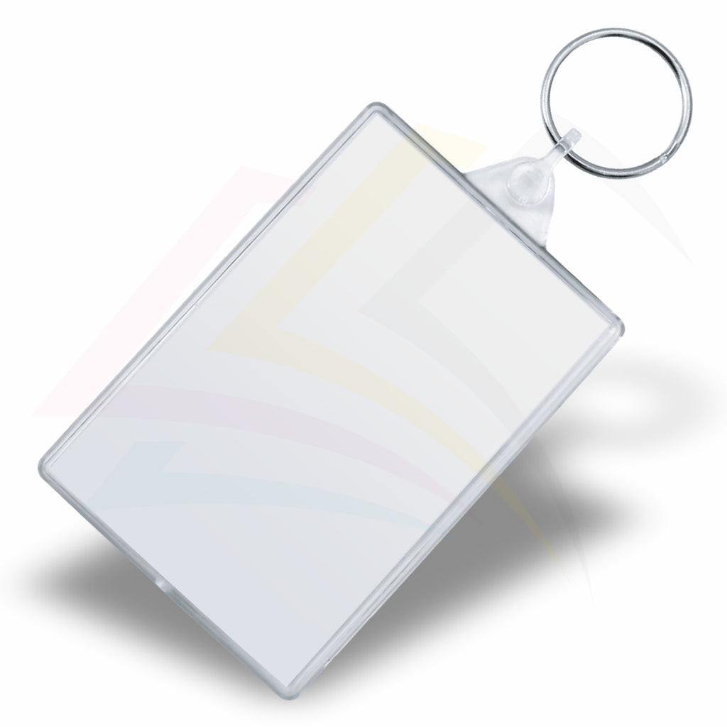 IQ02-10 Rectangular 76x51mm Photo Insert Acrylic Keyring - Blank or Printed - Pack of 10