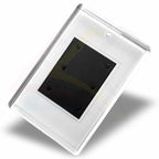 A clear rectangular jm02 acrylic fridge magnet with a blank insert area.