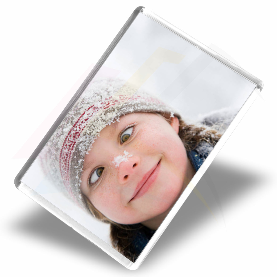 A clear jm02 photo frame fridge magnet which is printed and assembled.