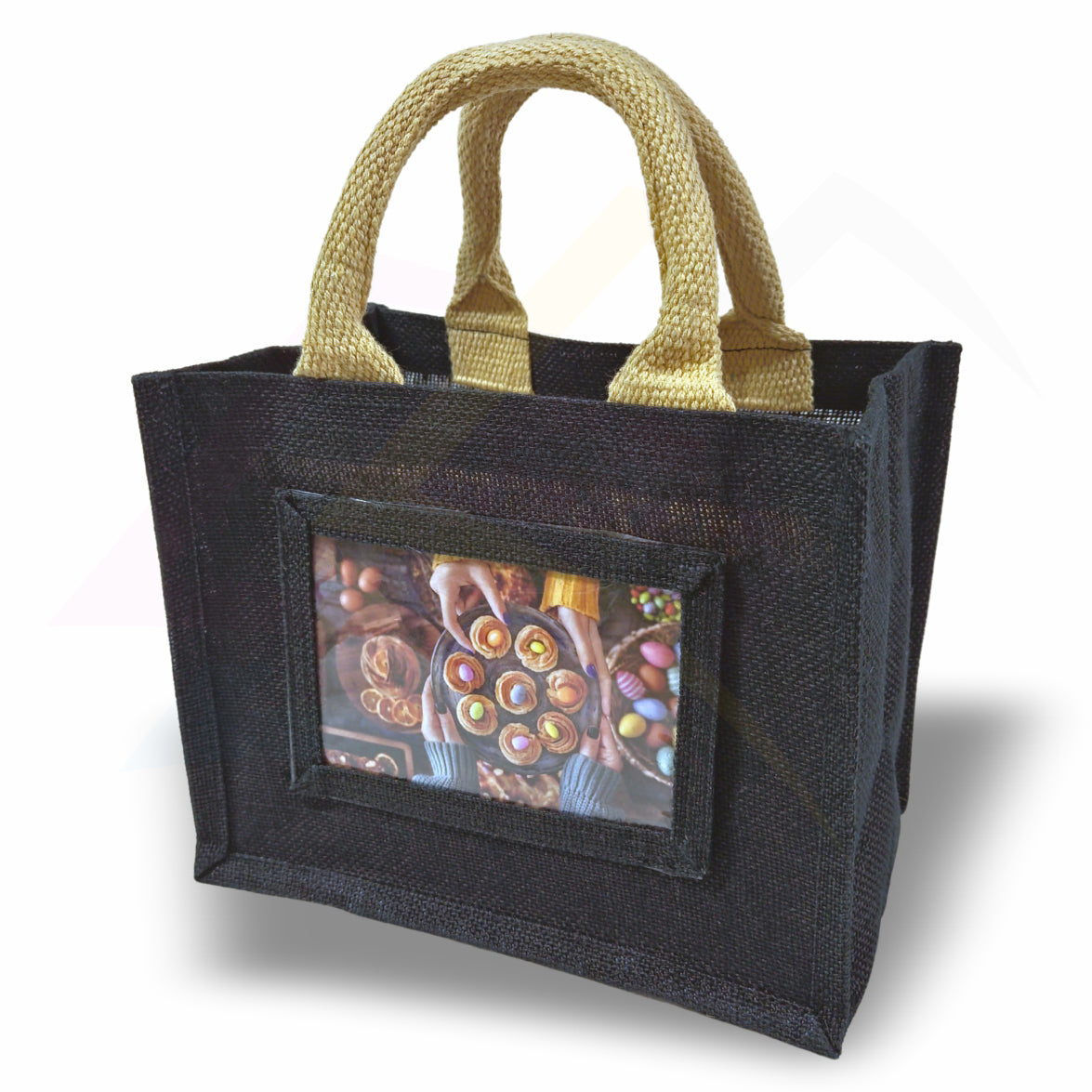 JS46 Mini Jute Bag Pink, Black, Natural - 152x102mm Photo Insert - Blank or Printed