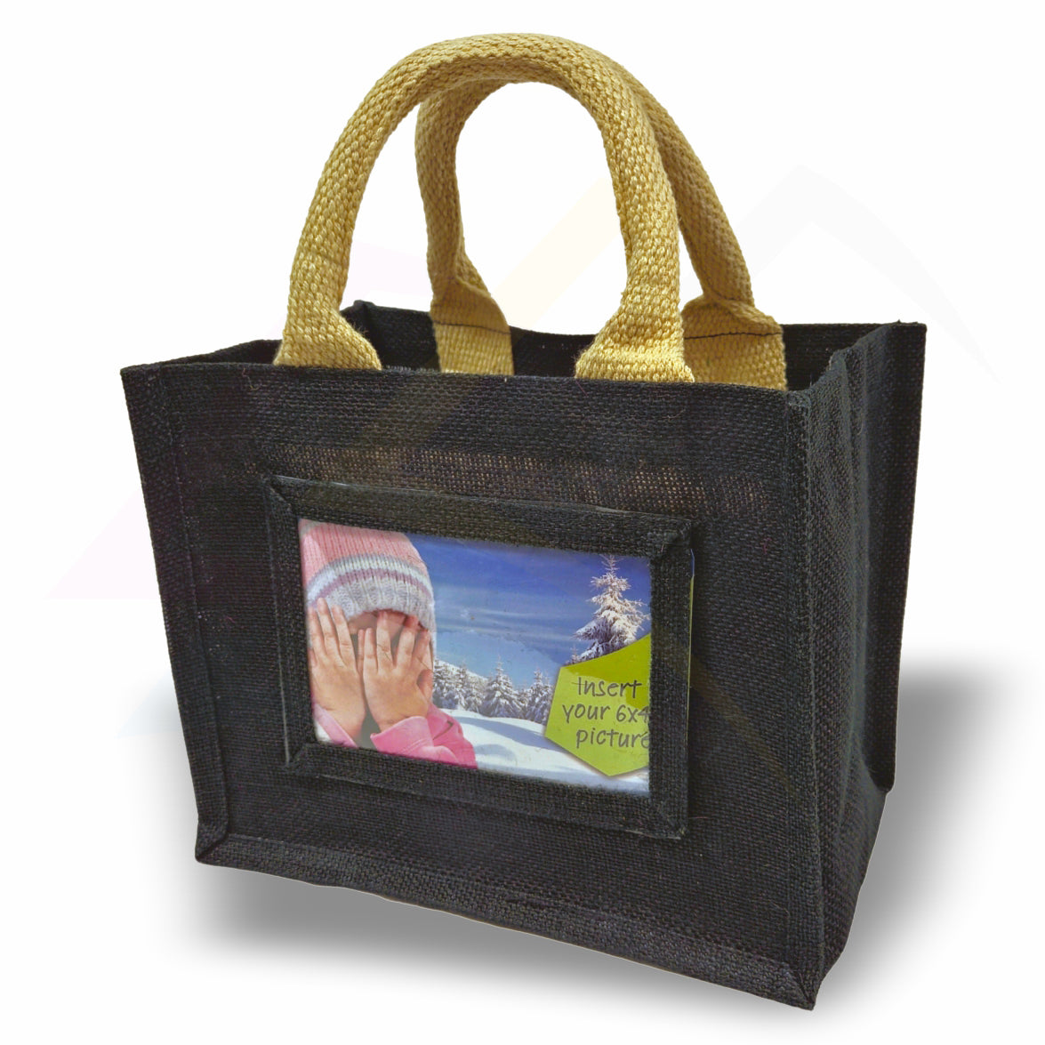 JS46 Mini Jute Bag Pink, Black, Natural - 152x102mm Photo Insert - Blank or Printed
