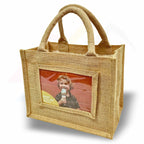 JS46 Mini Jute Bag Pink, Black, Natural - 152x102mm Photo Insert - Blank or Printed