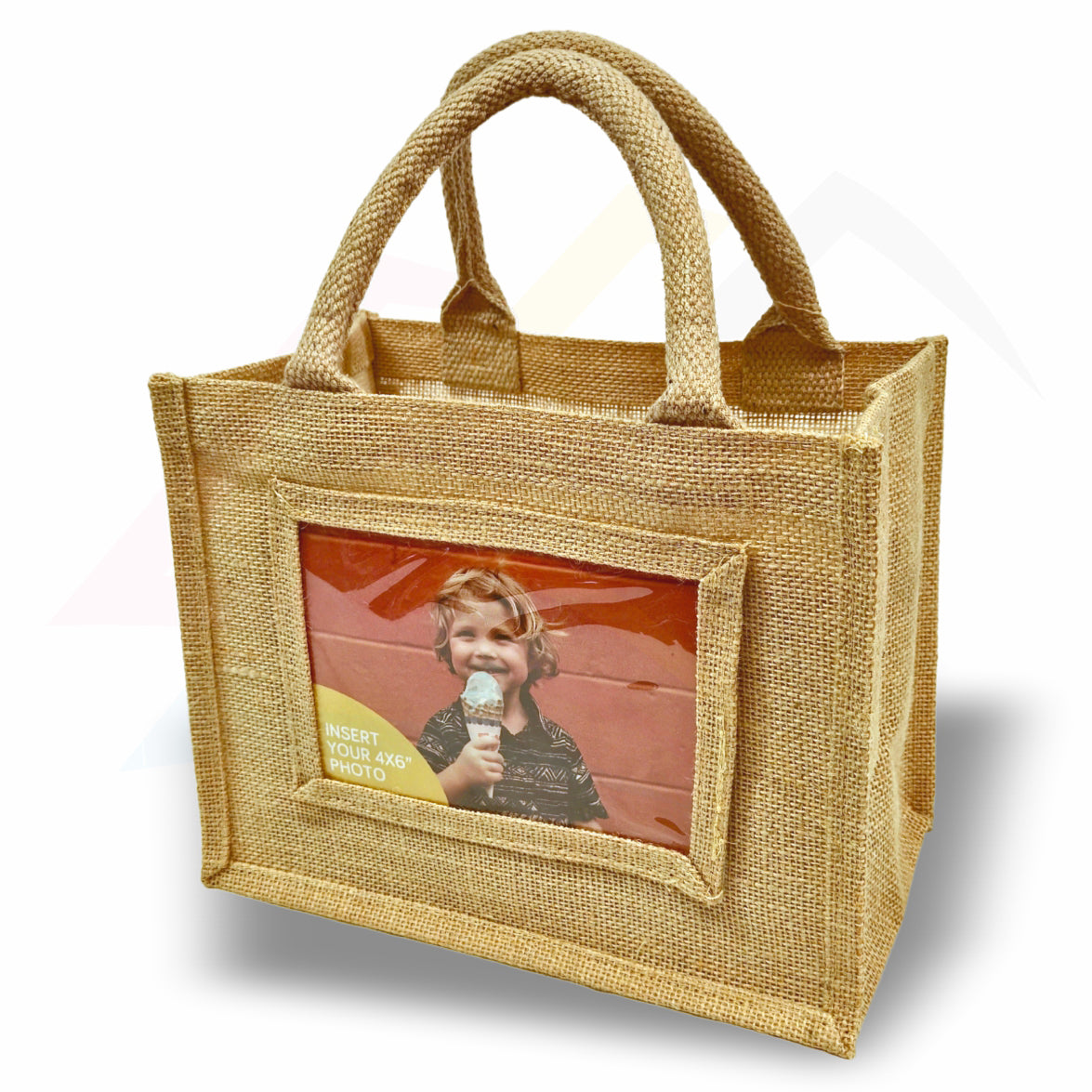JS46 Mini Jute Bag Pink, Black, Natural - 152x102mm Photo Insert - Blank or Printed
