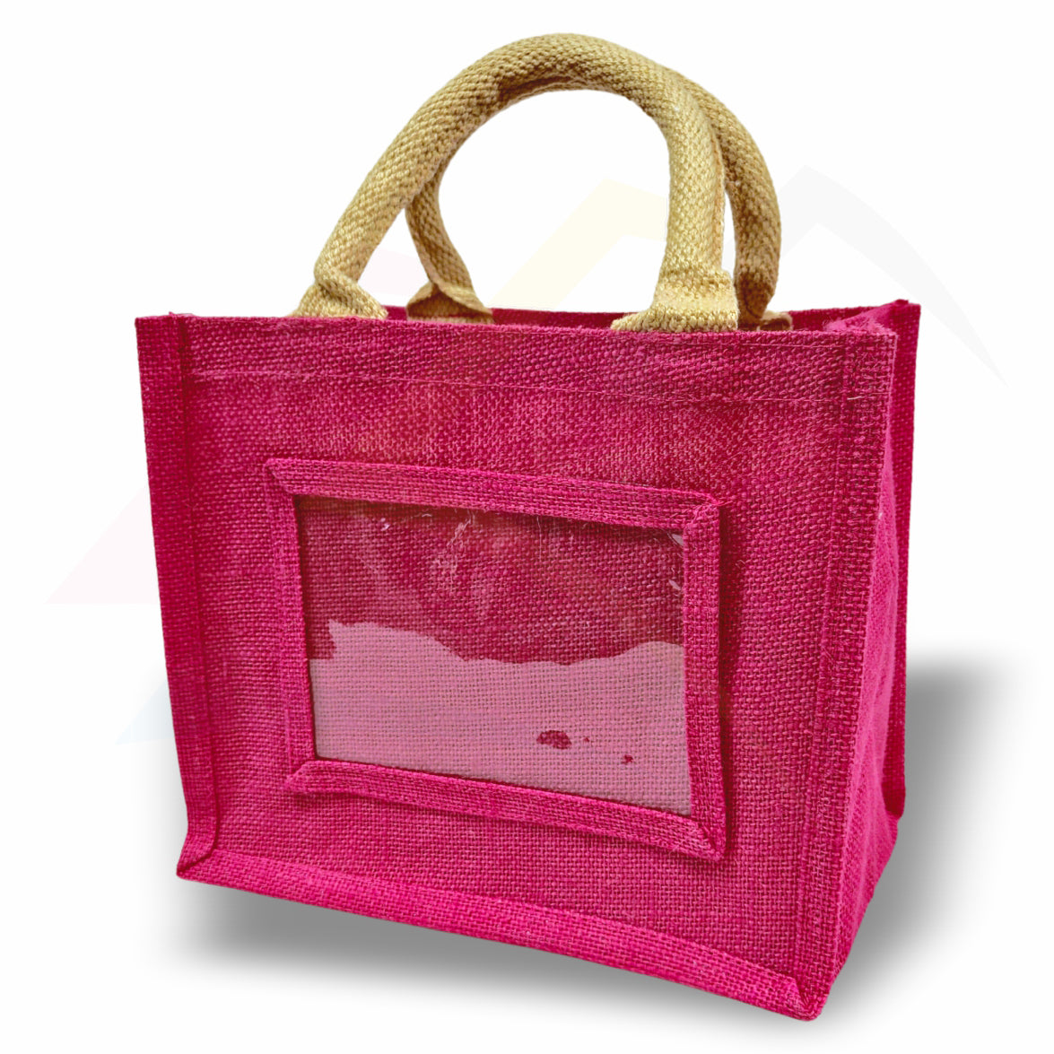 JS46 Mini Jute Bag Pink, Black, Natural - 152x102mm Photo Insert - Blank or Printed