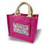 JS46 Mini Jute Bag Pink, Black, Natural - 152x102mm Photo Insert - Blank or Printed