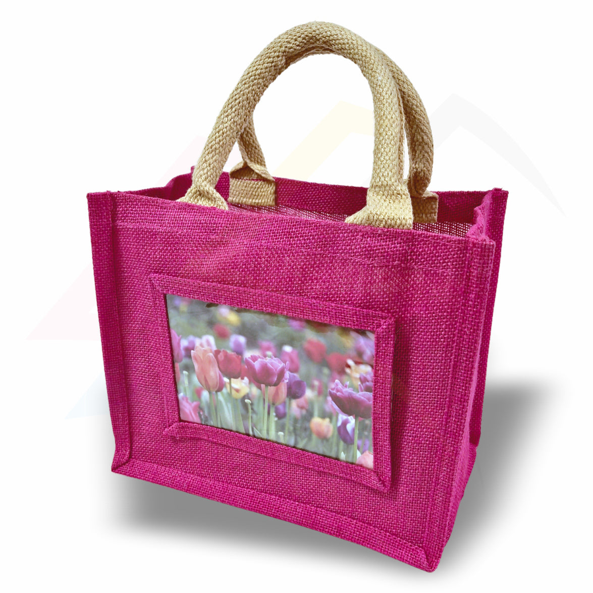 JS46 Mini Jute Bag Pink, Black, Natural - 152x102mm Photo Insert - Blank or Printed