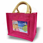 JS46 Mini Jute Bag Pink, Black, Natural - 152x102mm Photo Insert - Blank or Printed