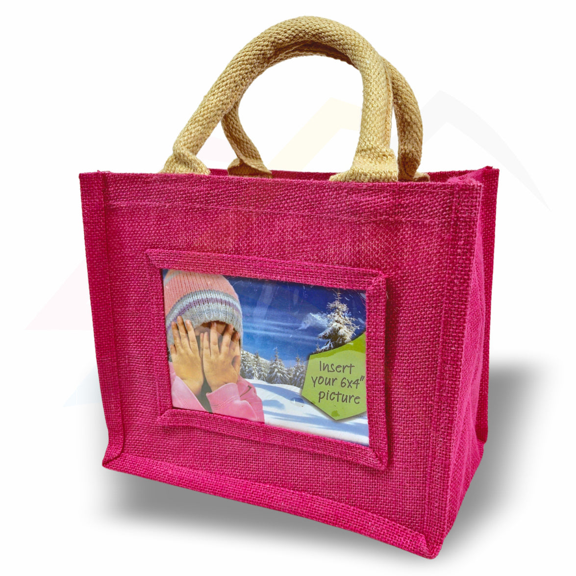 JS46 Mini Jute Bag Pink, Black, Natural - 152x102mm Photo Insert - Blank or Printed