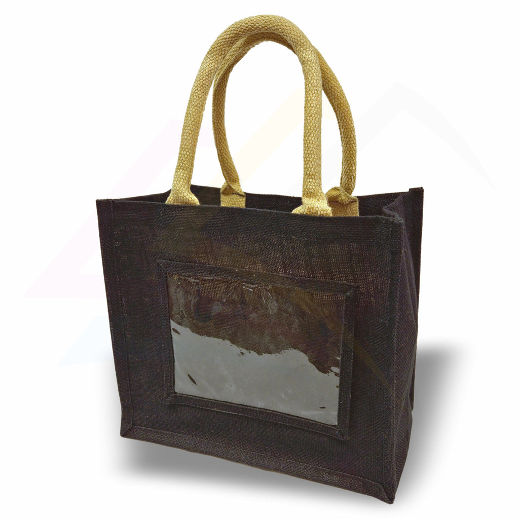 JS68 Medium Jute Bag Pink, Black, Natural - 203x152mm Photo Insert - Blank or Printed