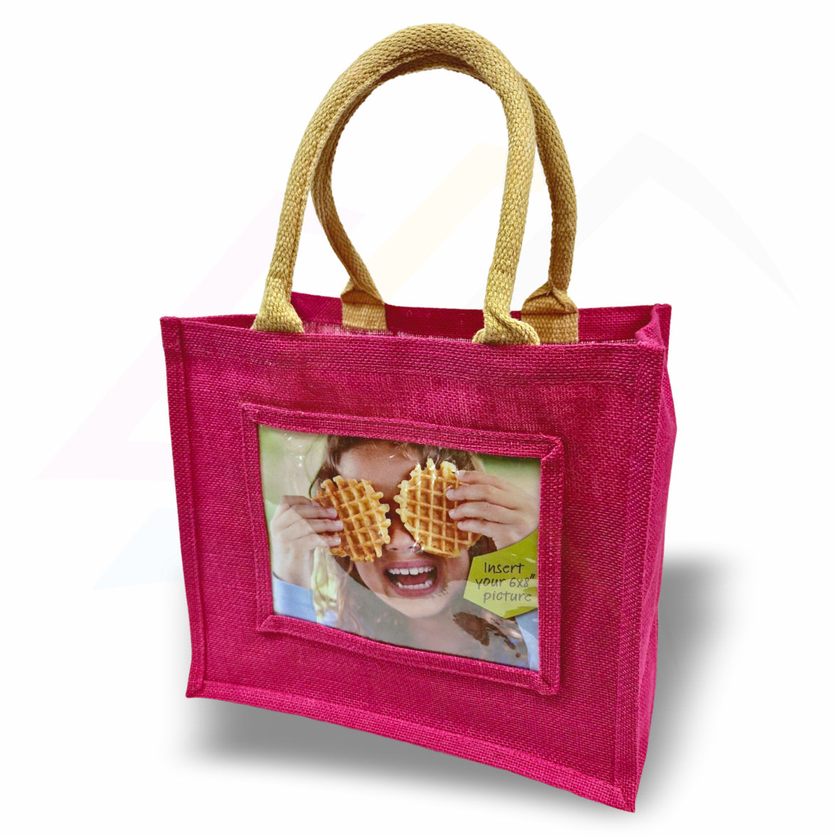 JS68 Medium Jute Bag Pink, Black, Natural - 203x152mm Photo Insert - Blank or Printed