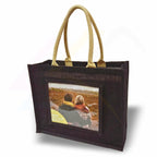 JS81-12 Large Jute Bag Pink, Black, Natural - 254x203mm Photo Insert - Blank or Printed - Pack of 12