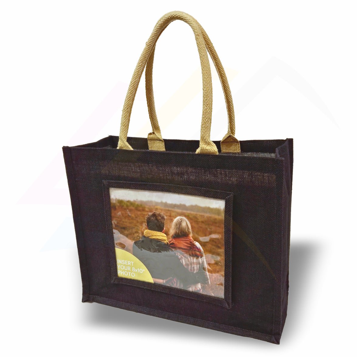 JS81 Large Jute Bag Pink, Black, Natural - 254x203mm Photo Insert - Blank or Printed