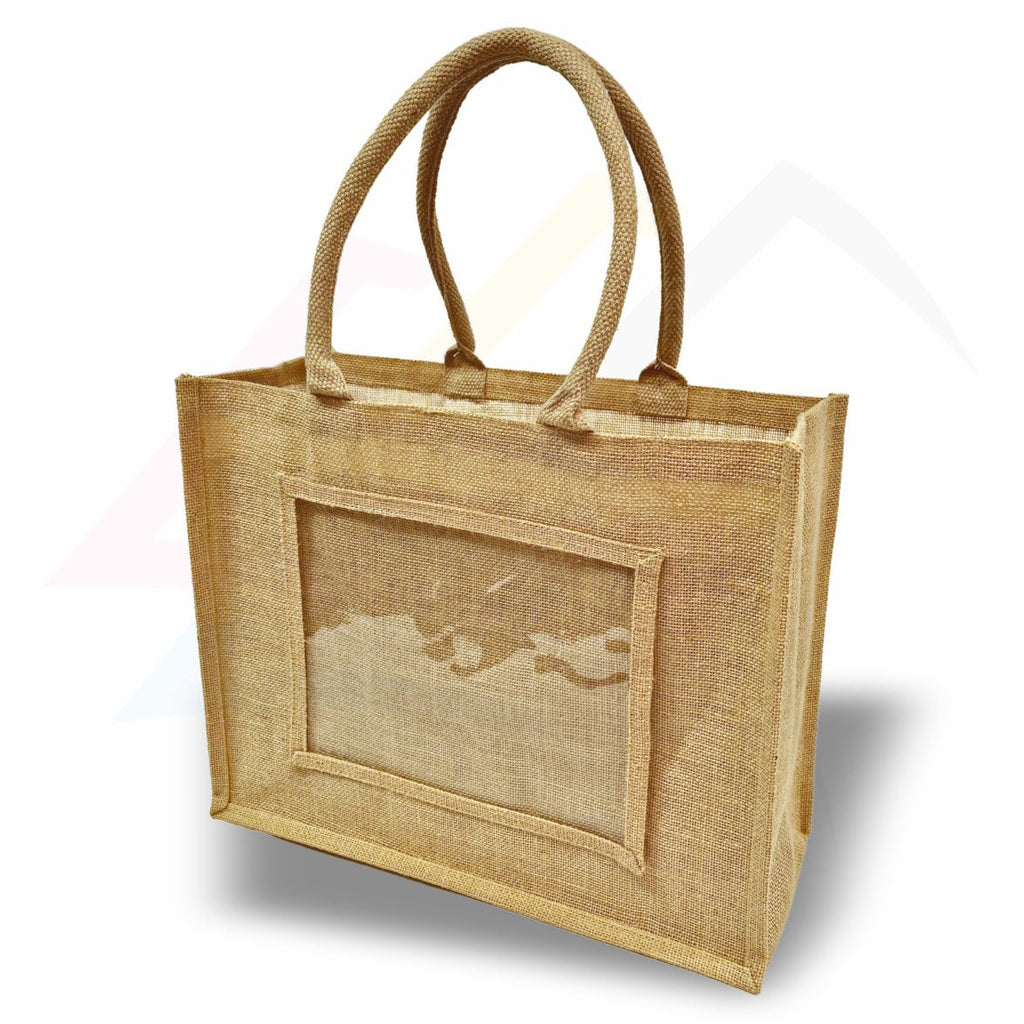JS81 - 12 Large Jute Bag Pink, Black, Natural - 254x203mm Photo Insert - Blank or Printed - Pack of 12