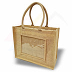 JS81 - 12 Large Jute Bag Pink, Black, Natural - 254x203mm Photo Insert - Blank or Printed - Pack of 12