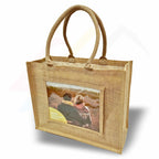 JS81-12 Large Jute Bag Pink, Black, Natural - 254x203mm Photo Insert - Blank or Printed - Pack of 12