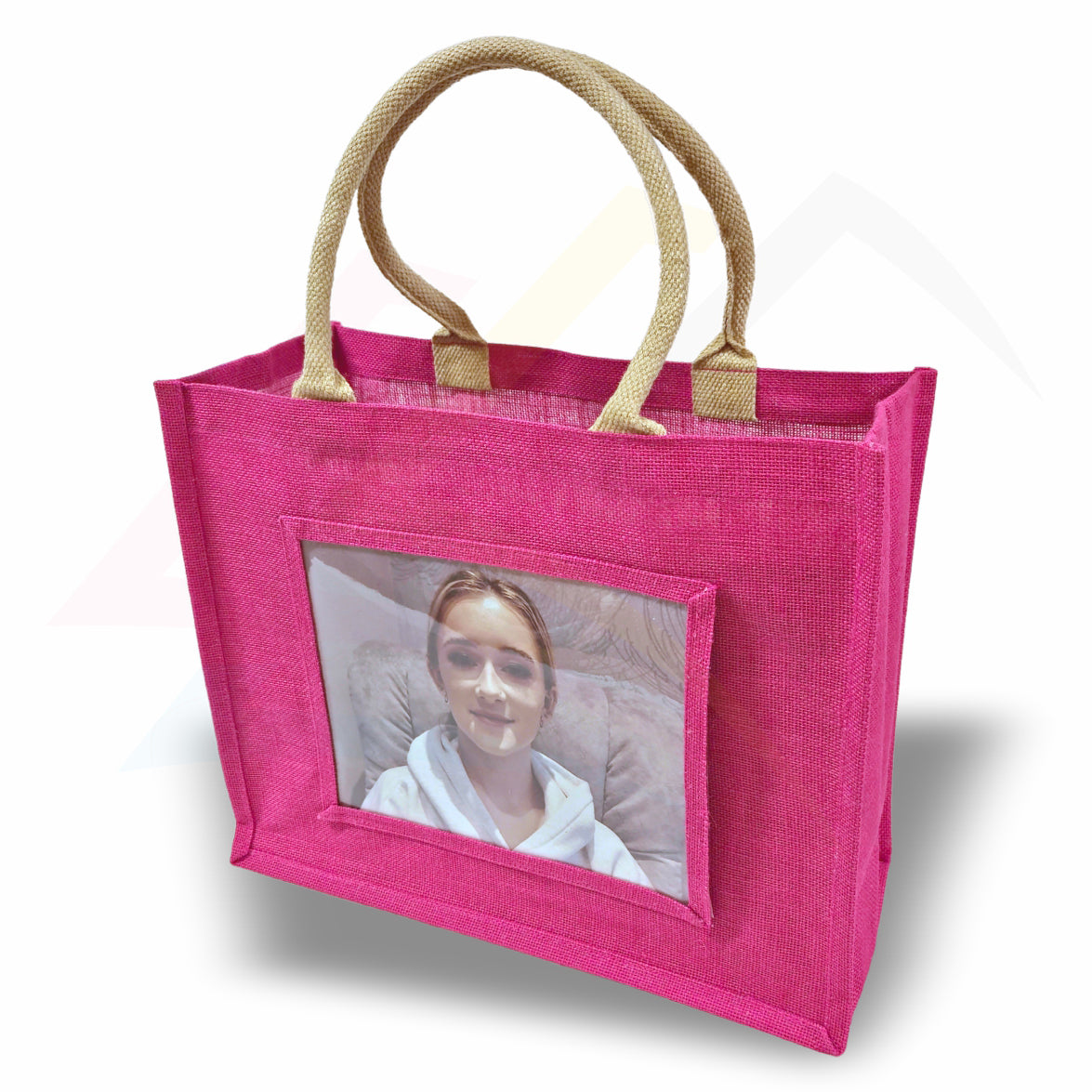 JS81 Large Jute Bag Pink, Black, Natural - 254x203mm Photo Insert - Blank or Printed