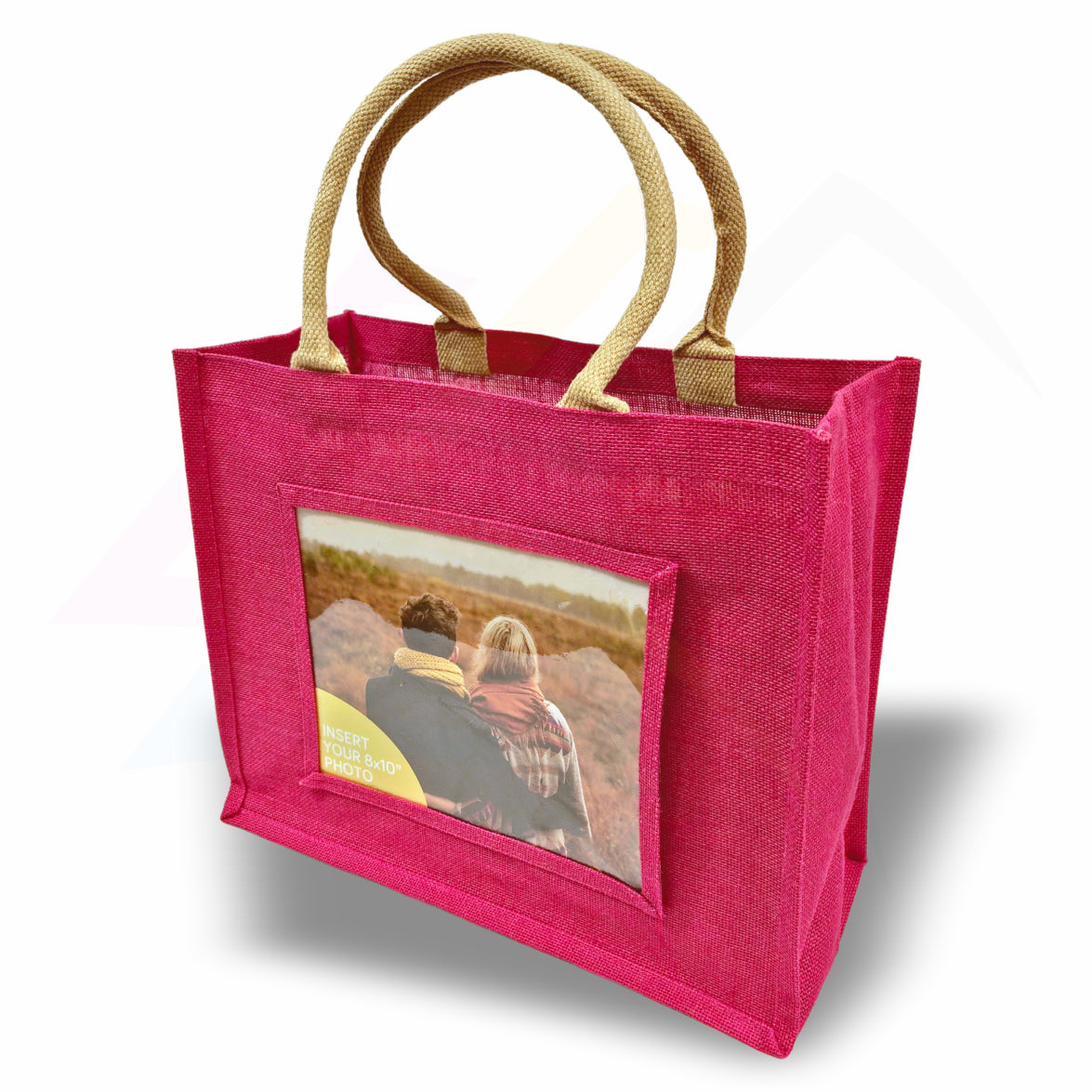 JS81 Large Jute Bag Pink, Black, Natural - 254x203mm Photo Insert - Blank or Printed