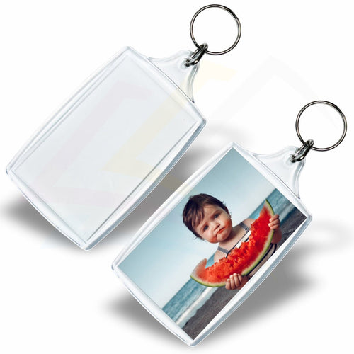 L4 - 10 Rectangular 70x45mm Photo Insert Acrylic Keyring - Blank or Printed - Pack of 10