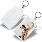 L4 Rectangular 70x45mm Photo Insert Acrylic Keyring - Blank or Printed - Pack of 50