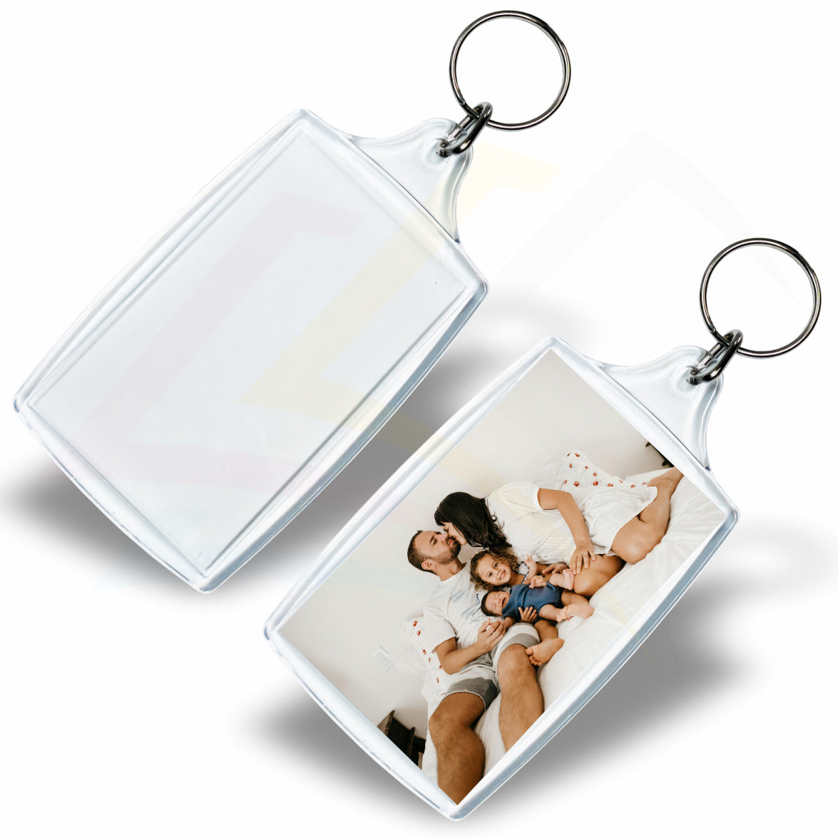 L4 Rectangular 70x45mm Photo Insert Acrylic Keyring - Blank or Printed - Pack of 50