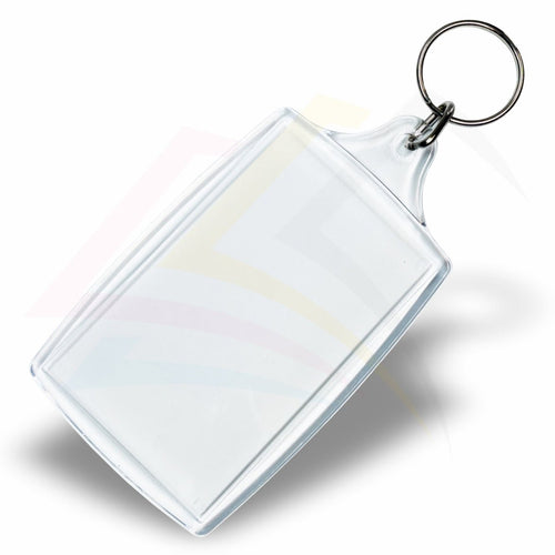 L4 Rectangular 70x45mm Photo Insert Acrylic Keyring - Blank or Printed - Pack of 50