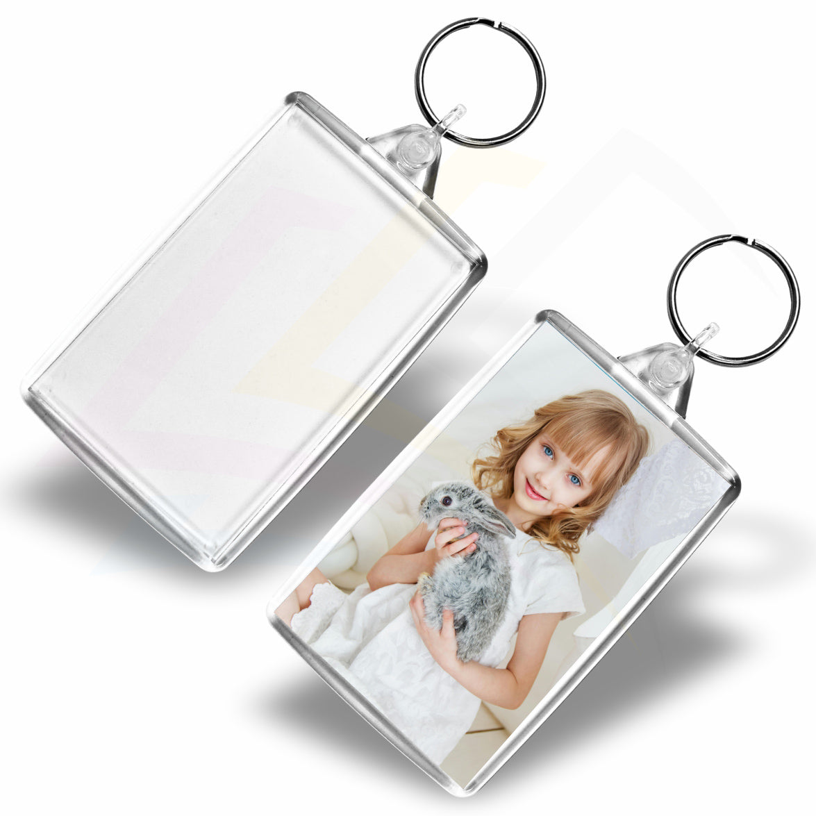 L6-10 Rectangular 70x45mm Photo Insert Acrylic Keyring - Blank or Printed - Pack of 10