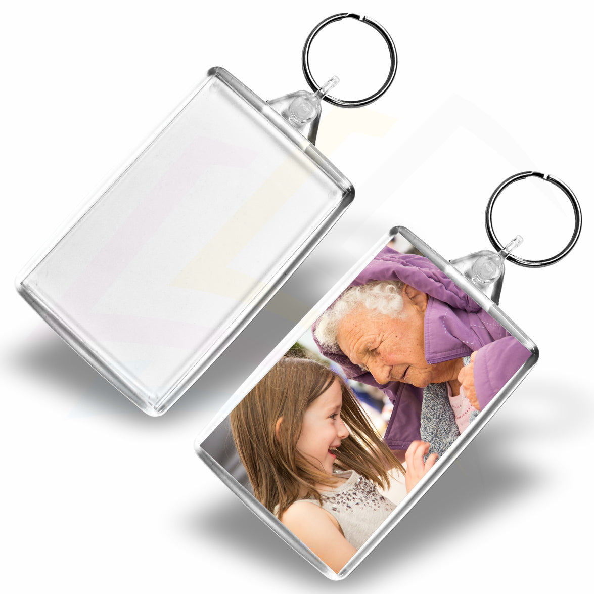 L6 Rectangular 70x45mm Photo Insert Acrylic Keyring - Blank or Printed - Pack of 50
